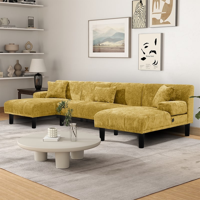 Moasis Sectional Couches U Shaped Sofa Chenille Modern Modular Couch - 45.6"W x 106.3"L x 26.7"H