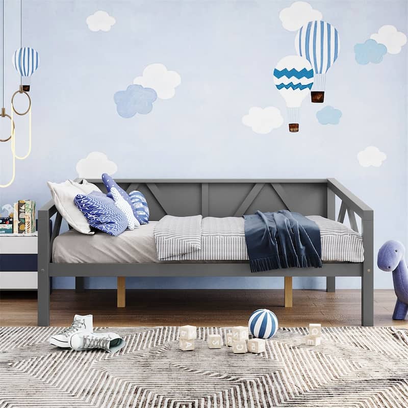 Merax Rustic Style Wood Daybed with Wood Slat Support