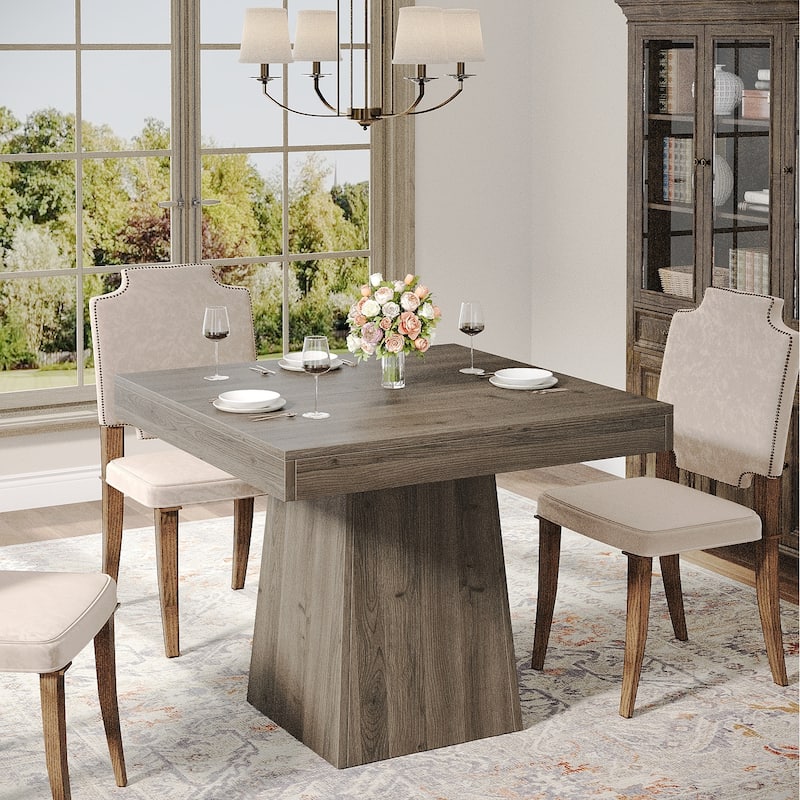 Square Dining Table for 4, 31.5-Inch Kitchen Table with Pedestal Base - 31.5"D x 31.5"W x 29.53"H - Light Grey