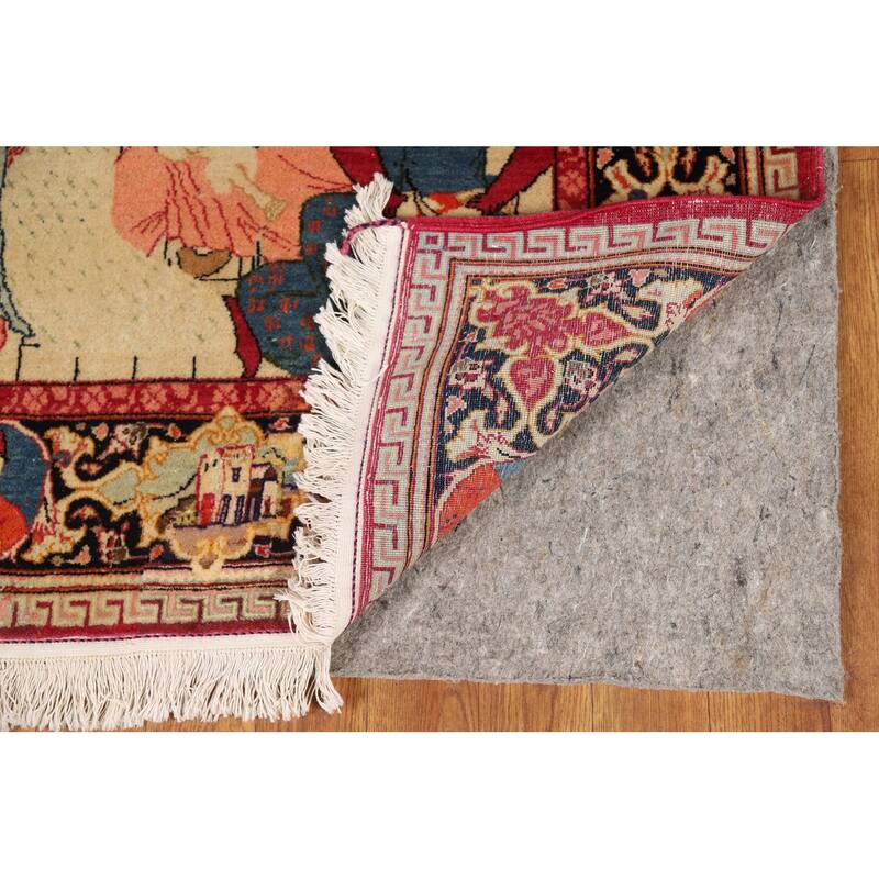 Pre-1900 Antique Pictorial Kashan Persian Rug Handmade Wool Carpet - 4'2"x 7'0"