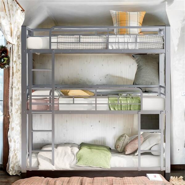 slide 2 of 12, Metal Triple Bunk Bed Silver