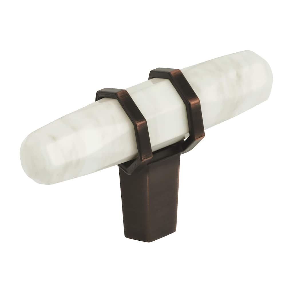 Carrione 2-1/2 in (64 mm) Length Marble White/Oil-Rubbed Bronze Cabinet Knob - 2.5