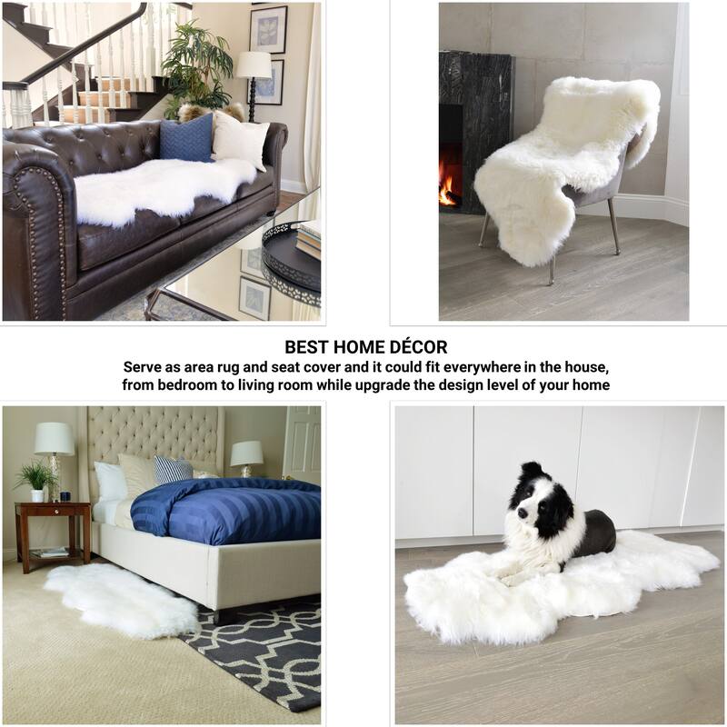 Genuine Sheepskin Area Rug Natural Wool Seat Cover Bedside Carpet w/Comb