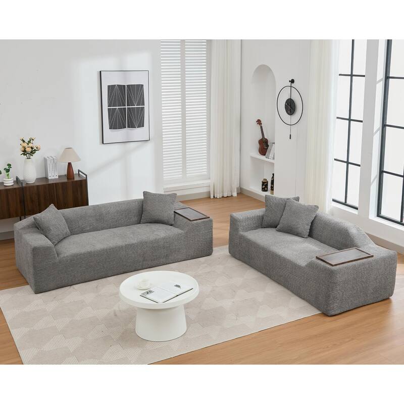 Boucle Couch Sofa Set, 2-Piece Modern 3-Seater + 2-Seater with Chaise & Ottoman Option