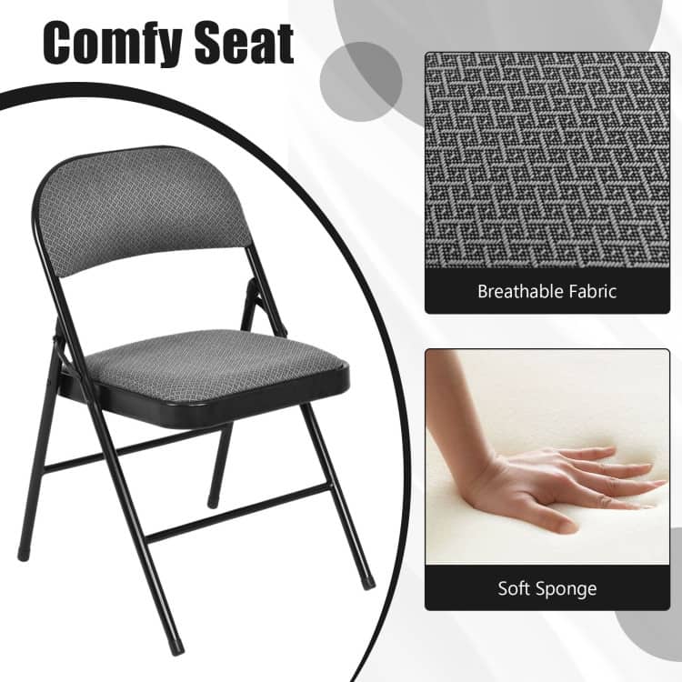 Black Fabric Upholstered Folding Chairs with Padded Seat and Sturdy Metal Frame - 18" x 20" x 30"