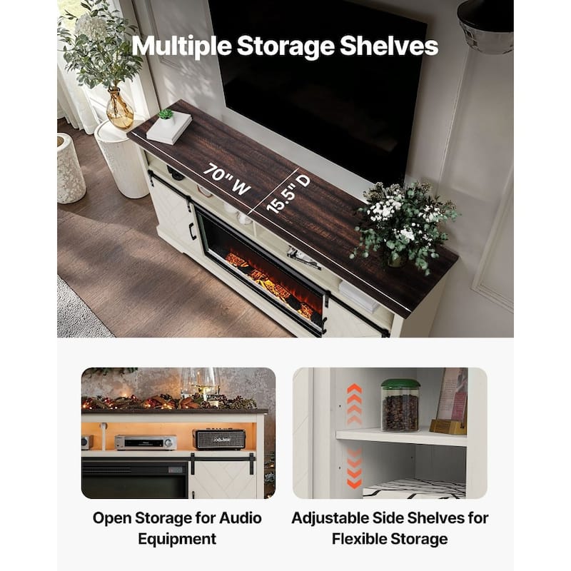 80" TV Console with Built-in Electric Fireplace and Remote Control LED Ambiance Storage Cabinets - 36.22” x 5.12” x 17.52”