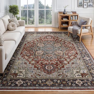 Esme Traditional Medallion Red/ Blue Area Rug