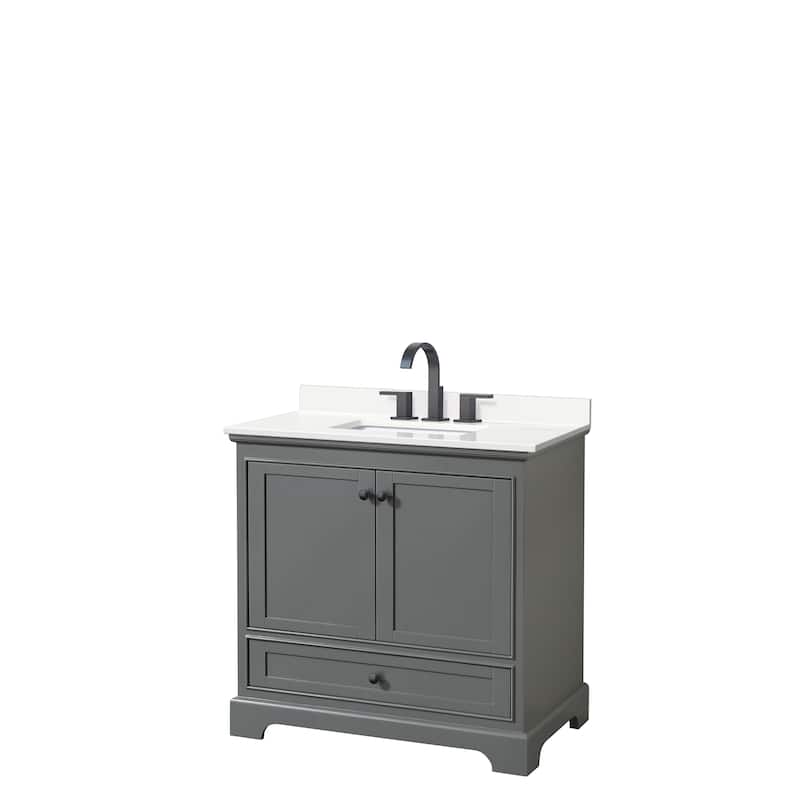 Deborah 36-inch Single Vanity, Quartz Top - Dark Gray, Black Trim, White Quartz Top