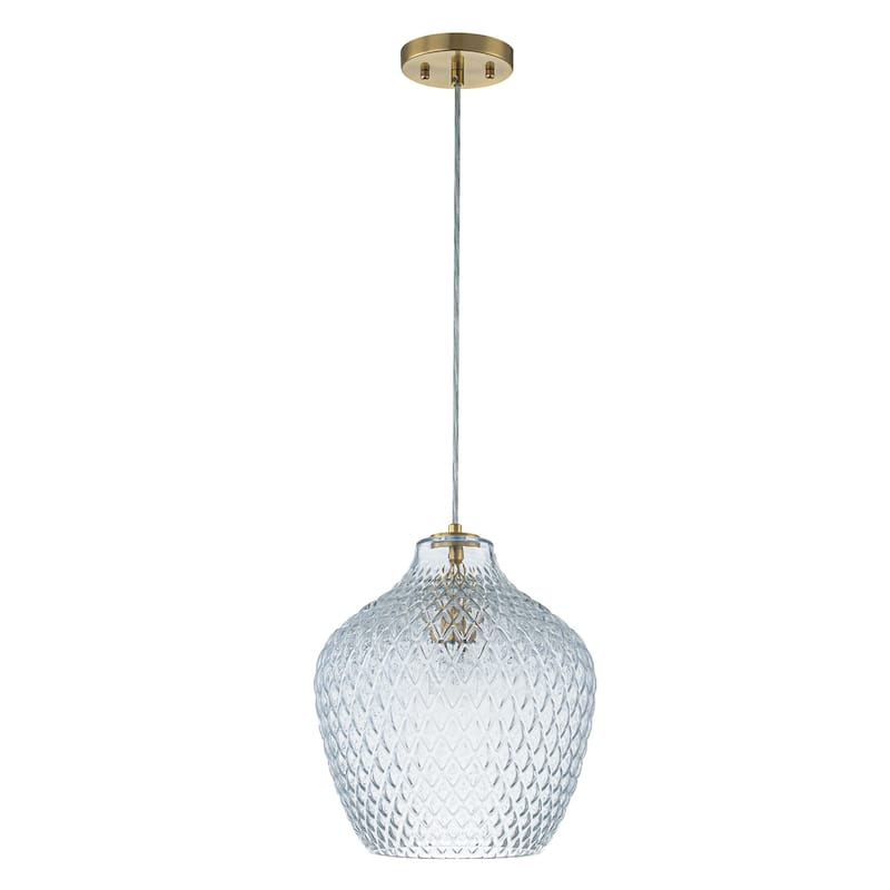 11" Modern Elegant 1-Light Gold Adjustable Pendant Lighting with Diamond-Pattern Glass Shade for Kitchen Island