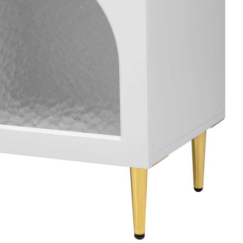 78.8" Modern Glass-Accent TV Stand - 4 Drawers and 2 Glass Cabinets, 6 Metal Legs and Cable Management