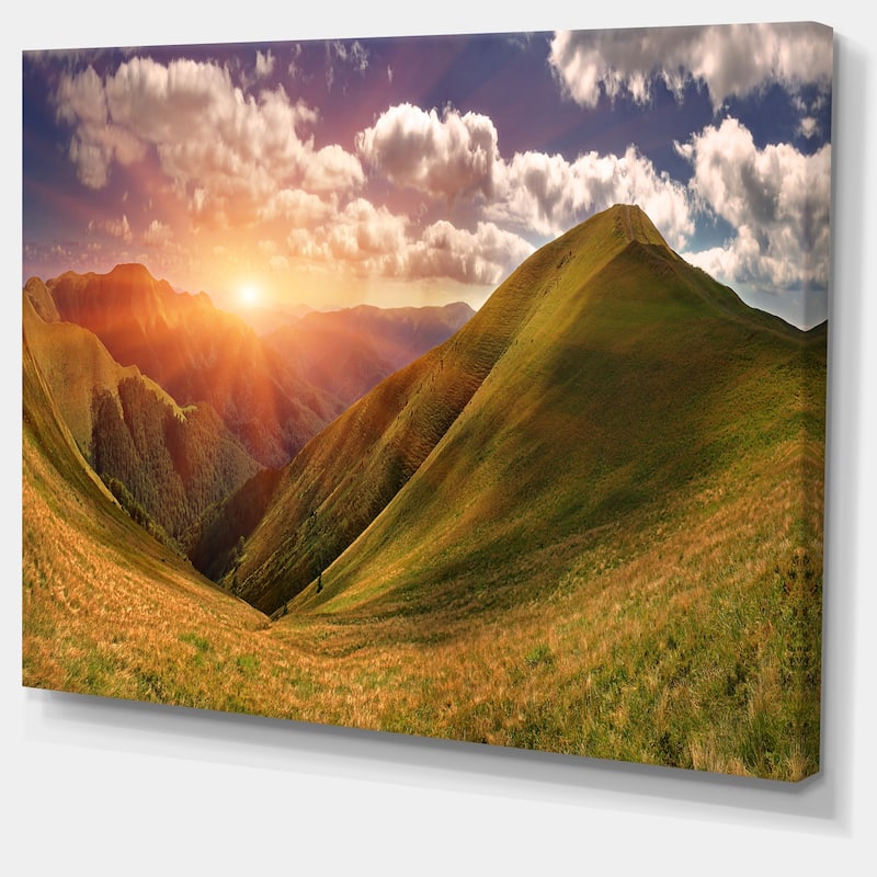 Sunrise Over Green Mountains - Landscape Photo Canvas Art Print