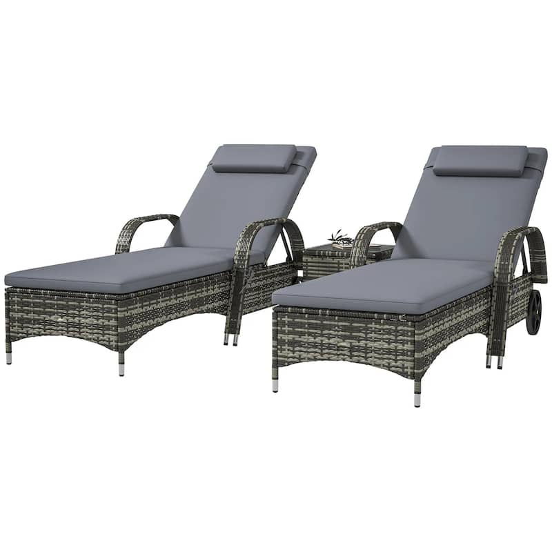 Wicker Chaise Lounge Set,Patio Recliners,Adjustable Back,Table,Cushion