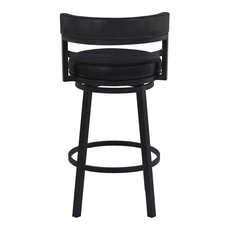 Eva 30 Inch Swivel Bar Stool Chair, Vegan Faux Leather, Curved Back, Black