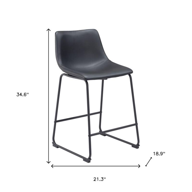 HomeRoots Set of Two 24" Black Faux Leather and Steel Counter Height Bar Chairs