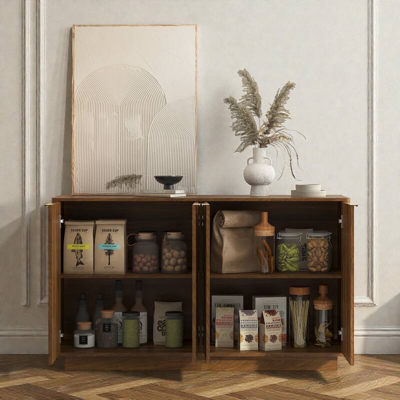 55.1" Modern Fluted Buffet Cabinet with Adjustable Shelves, Large Sideboard Credenza Storage Console Table