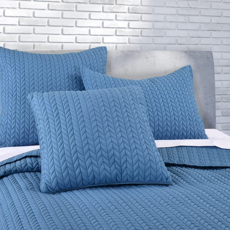 Cayman 20 Inch Square Quilted Decorative Throw Pillow - Accent - Polyester - Blue