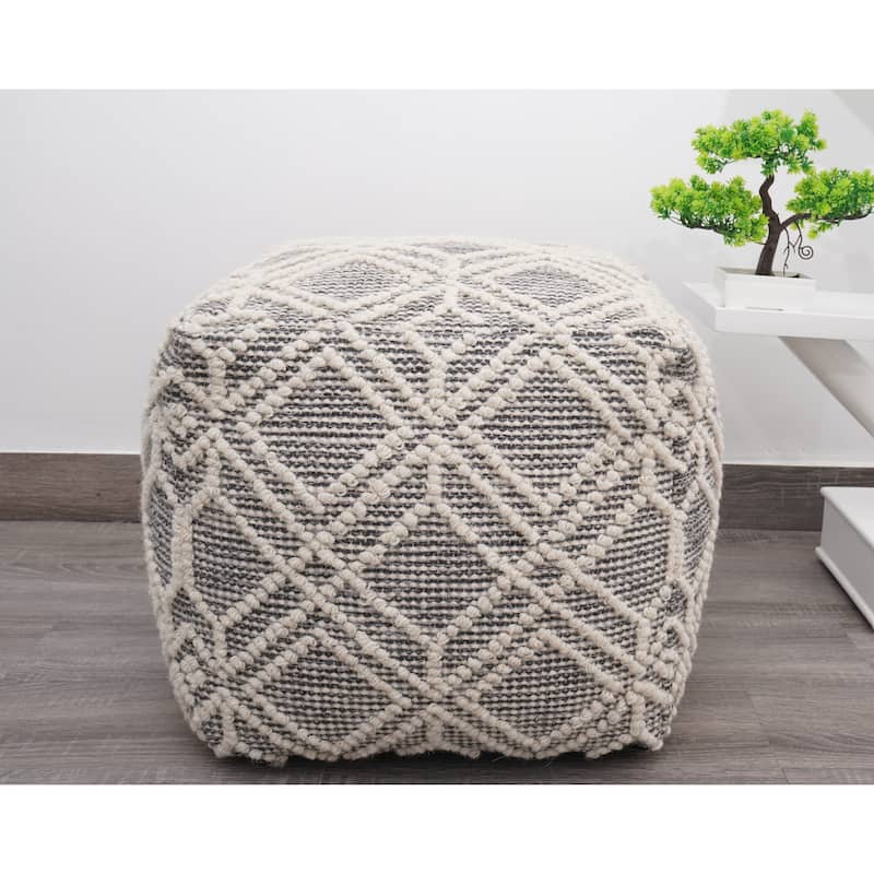 Loominaire handmade Addo wool, cotton natural fiber pouf footstool for living room bed room and family room (16"x16"x16")
