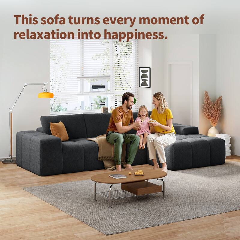 Modular Sectional Sofa with L-Shape Chaise Lounge, High-Density Foam Boneless Cloud Couch, Deep Seat Sofa with 3 Pillows - Black