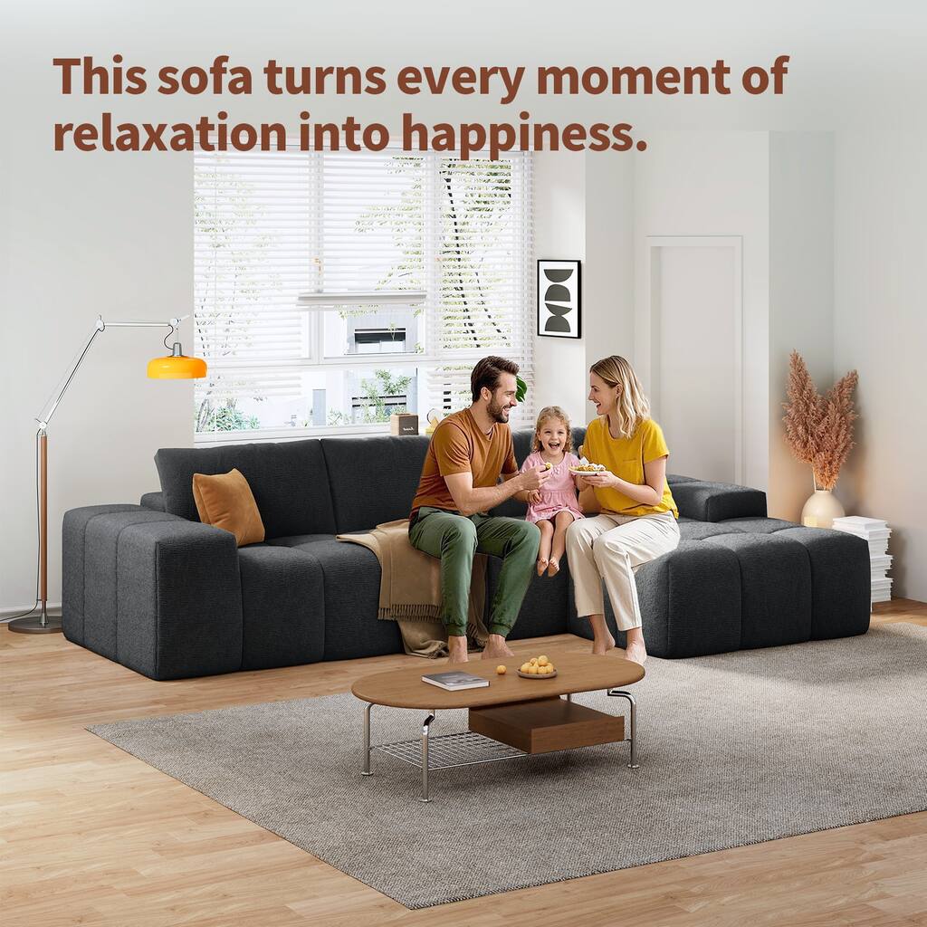 Modular Sectional Sofa with L-Shape Chaise Lounge, High-Density Foam Boneless Cloud Couch, Deep Seat Sofa with 3 Pillows