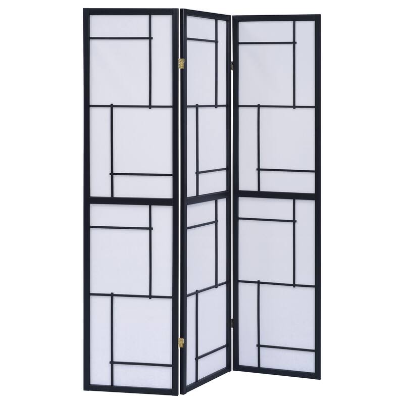 Damis 3-panel Folding Floor Screen Black and White - Black