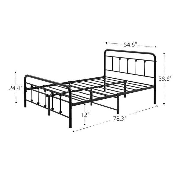Amanda Black Platform Bed Frame with Headboard and Metal Bed Slats ...