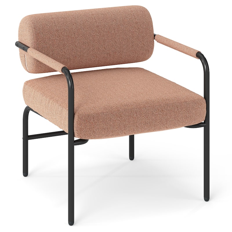 Brown Velvet Metal Accent Chair with Thick Cushion and Armrests - 27.5" x 25.5" x 29" - Brown