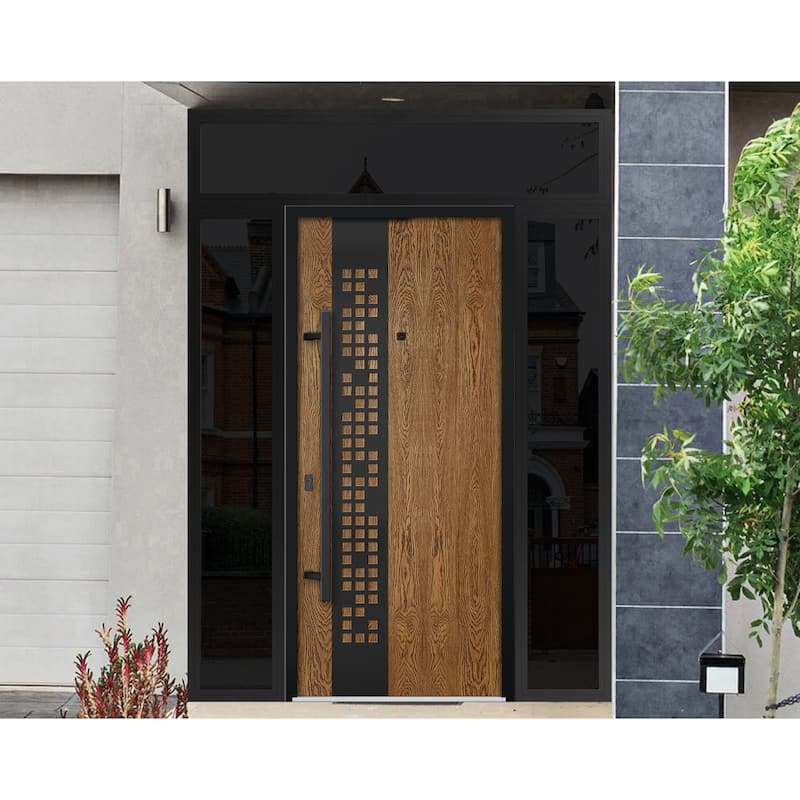 Exterior Prehung Steel Entry Door Ronex 0131 Grey 2 Sidelites Top Window Stainless Steel Inserts 16+36+16x96 Left Hand