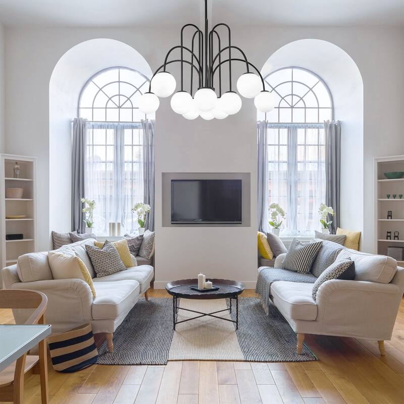 6/ 10-Light Modern Glam Sputnik Cluster Frosted Glass Globe Bubble Chandelier for Dining Room over Table