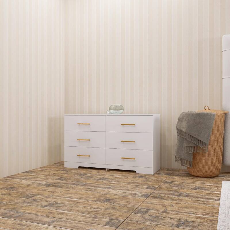 6-Drawer Double Dresser, Storage Cabinet with Metal Handle for Bedroom