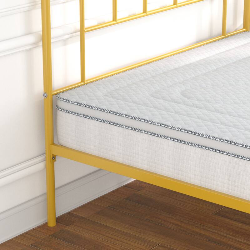 VECELO Victorian Style 14 Inch Metal Platform Bed Frame with Headboard, Heavy Duty Steel Slat Support, No Box Spring Needed