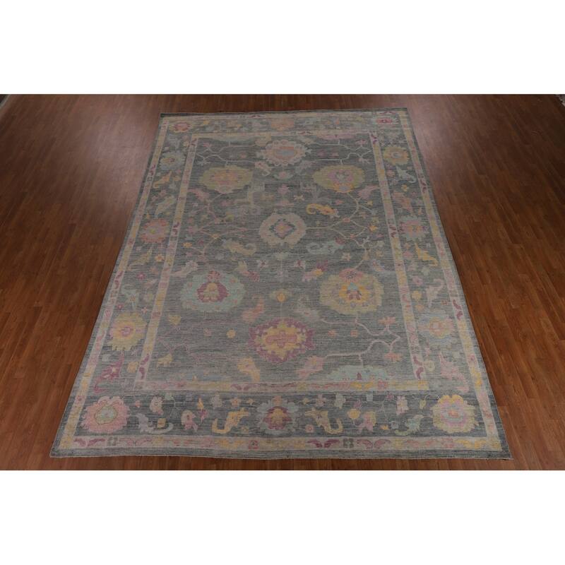 All-Over Gray Oushak Vegetable Dye Large Area Rug Handmade Wool Carpet - 10'1"x 13'8"