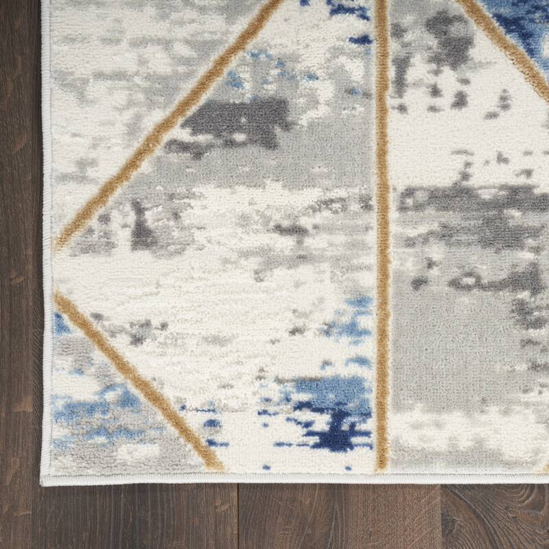 Fisor Power Loomed Geometric Abstract Modern Non Skid Stain Resistant Low Pile Area Rug By HomeRoots - 90' X '27' X '0.25