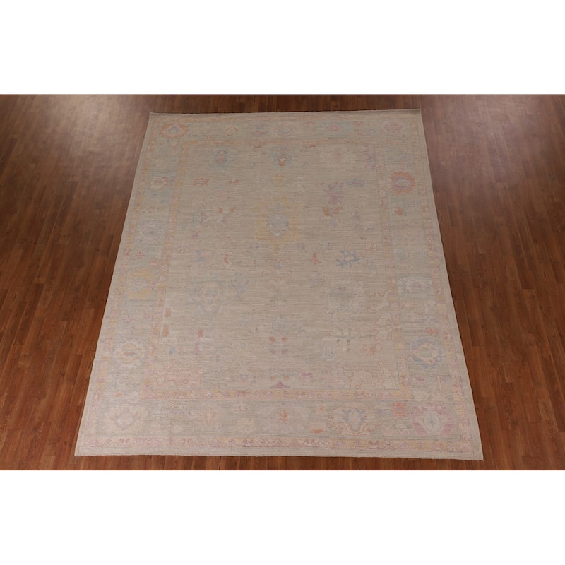 Vegetable Dye Oushak Area Rug Handmade Beige Turkish Wool Carpet - 8'2" x 9'11"