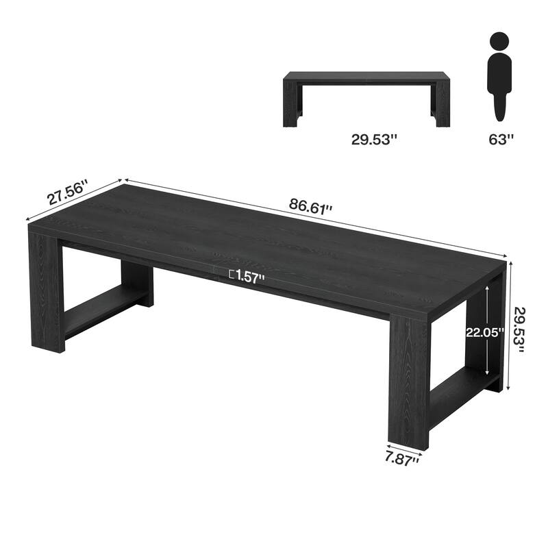 86.6 Inch Farmhouse Dining Table, Large Rectangular Kitchen Table for 6