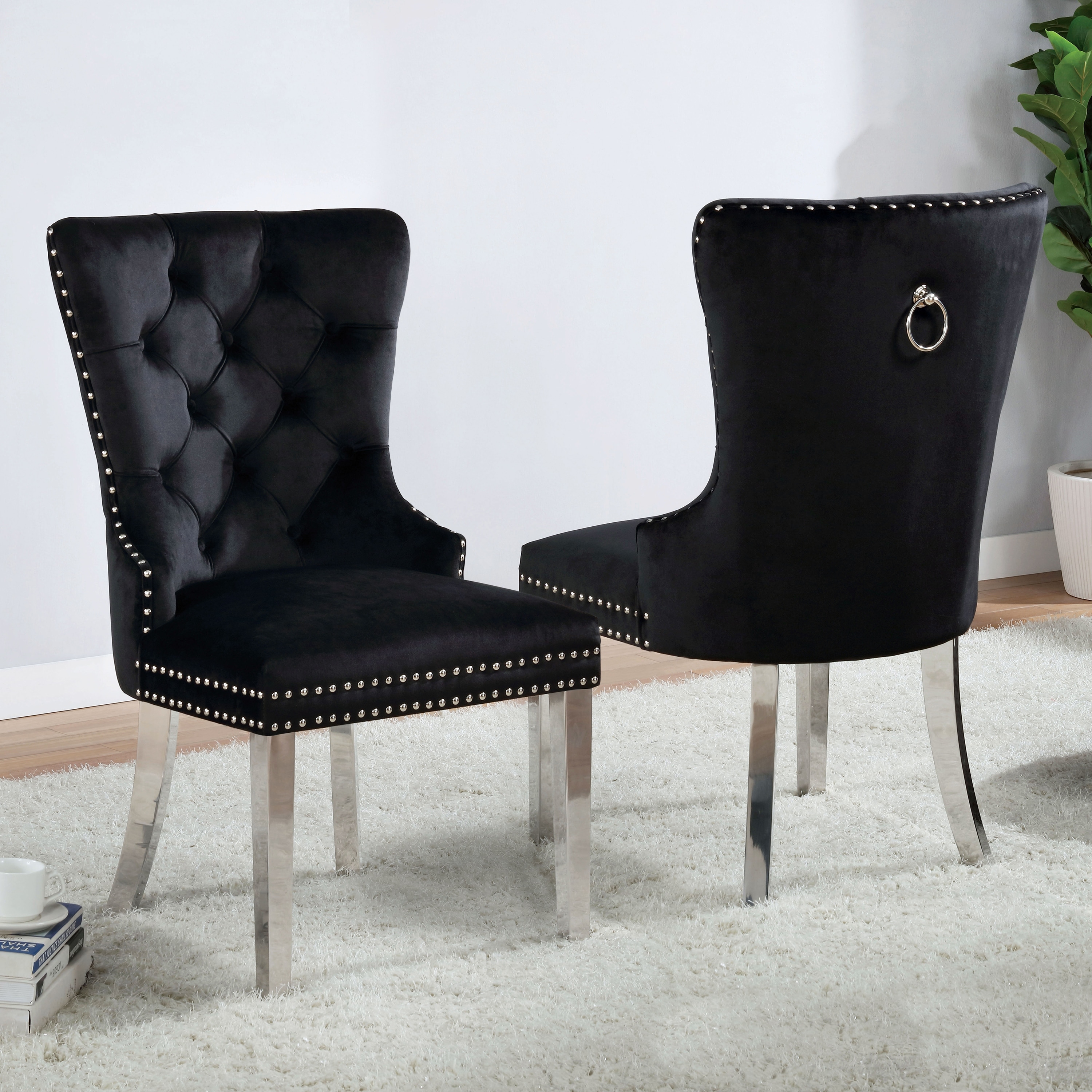 Furniture of America Rorrie Traditional Button Tufted Velvet Dining Chairs Set of 2
