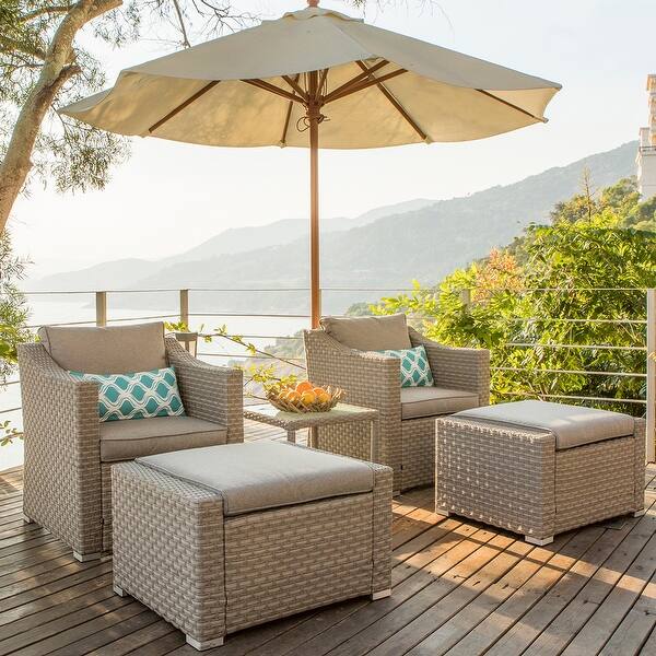 slide 2 of 17, COSIEST Wicker 5-piece Outdoor Cushioned Lounge Conversational Set for Deck, Patio