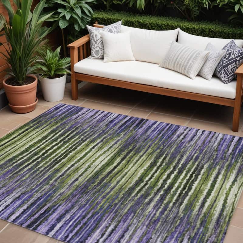 Lara Stripe Spill-Resistant Classic Elegance Outdoor Rug - 9' X 12' - Purple