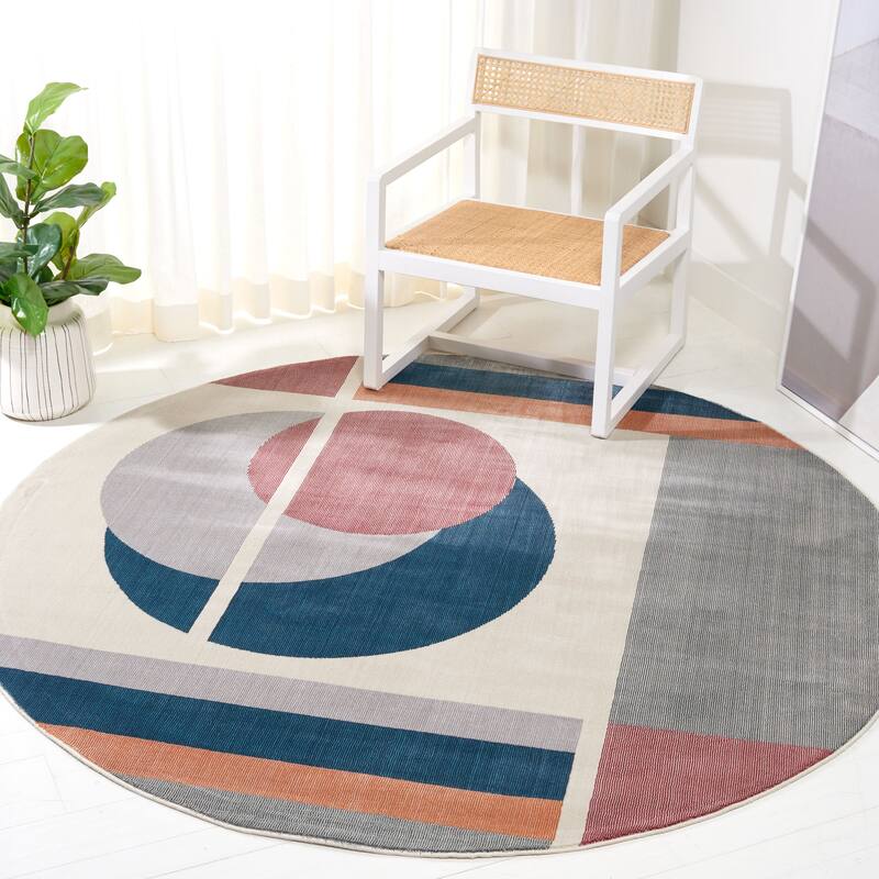 SAFAVIEH Orwell Lyla Mid-Century Modern Rug - 6'7" Round - Beige/Dark Teal