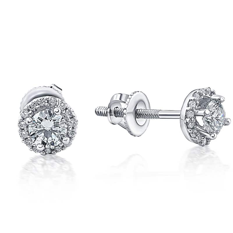 1/2ct Diamond Halo Round Brilliant Cut Studs White Gold