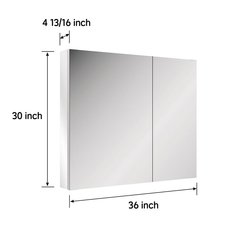 36x30 in Mirrored Medicine Cabinet, Dual-Swing, Tri-View, Copper-Free, Blum Soft-Close, Recessed/Surface, Chrome Aluminum