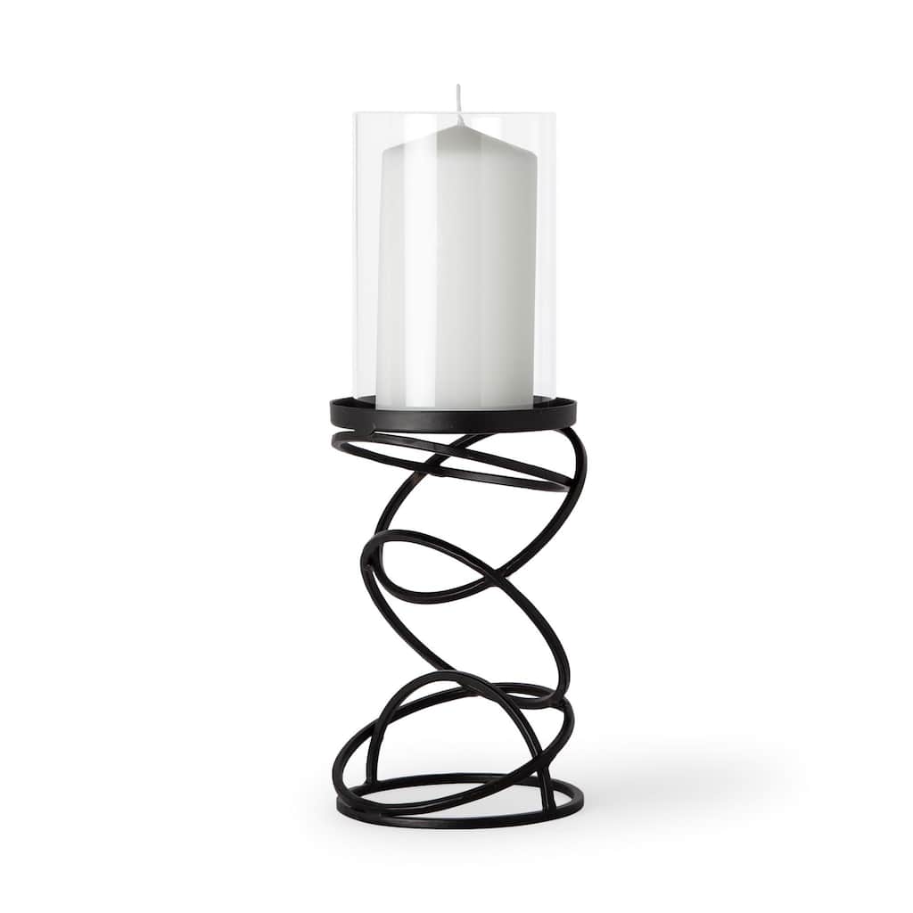 Omega I Small Black Metal Stacked Ring Table Candle Holder - Small - 4.8"W x 4.8"D x 13.5"H