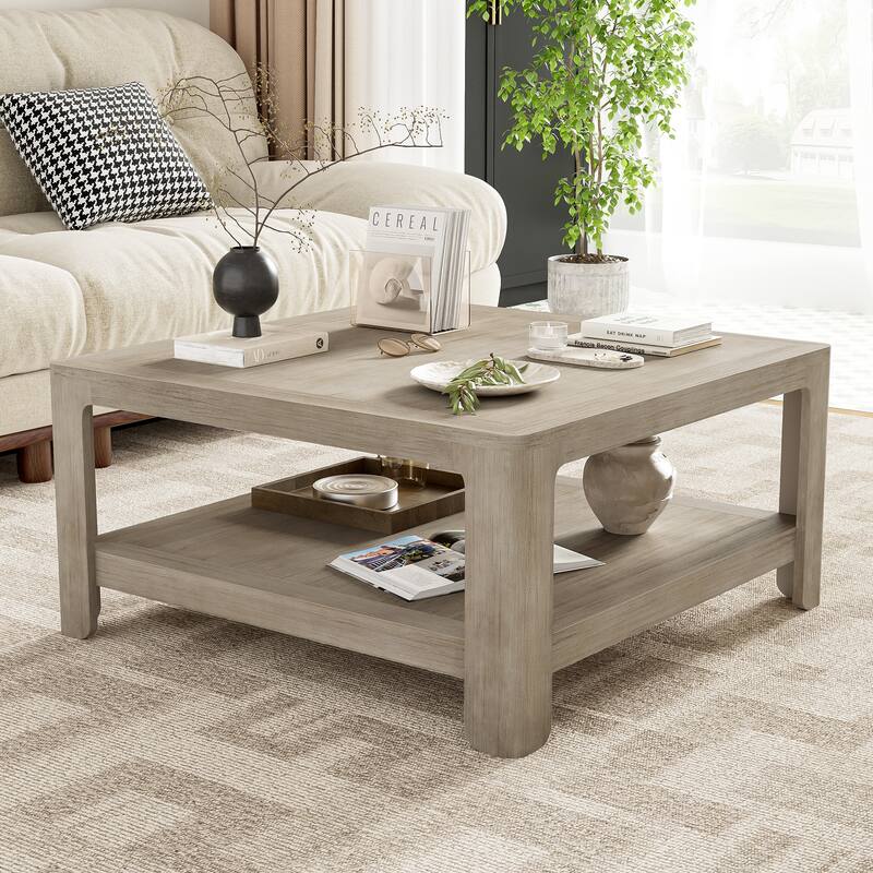 Square Coffee Table With Storage,Light Ash,made from engineered wood with a neutral finish