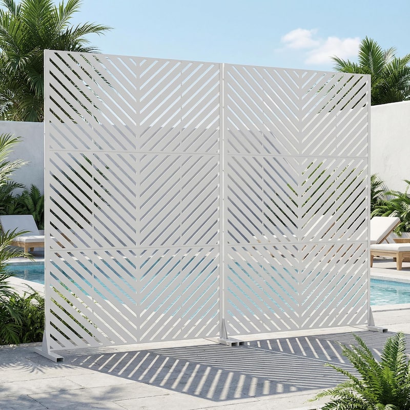 Outdoor Privacy Screen with Stand for Patio Garden Metal Fence Set of 2