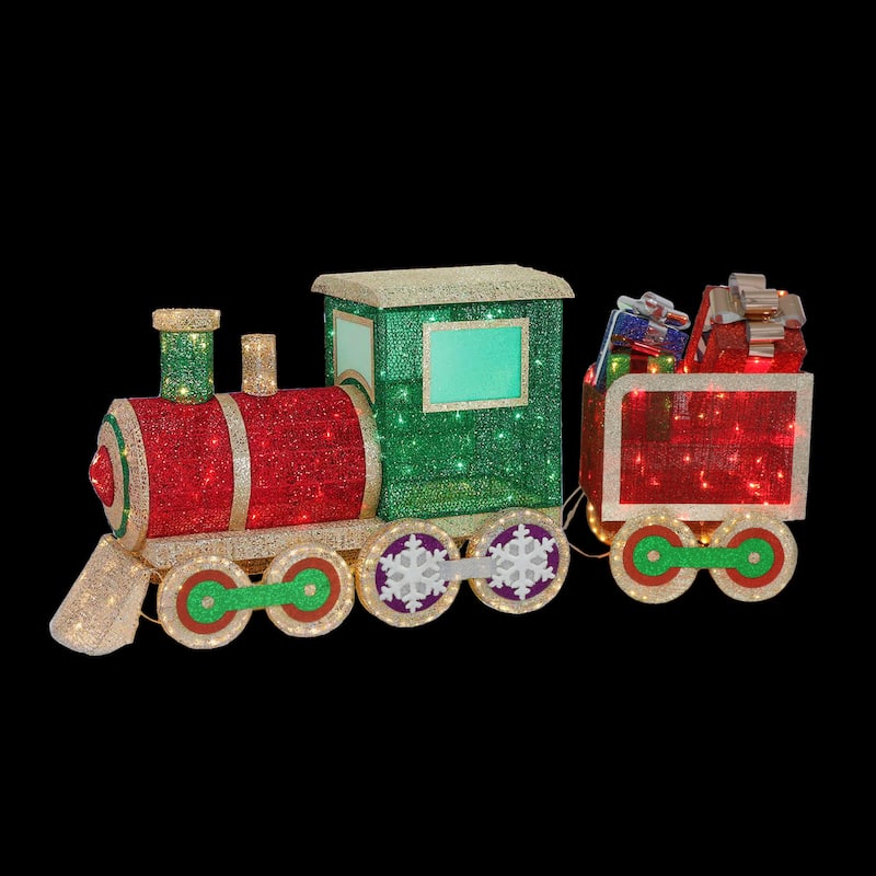 Puleo International 68" Pre-Lit Outdoor Wire Frame Train - Gold Red Green Blue - 5.66