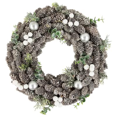 White Berry and Pinecone Foliage Christmas Ornament Wreath 12.5-Inch Unlit - 12.5"