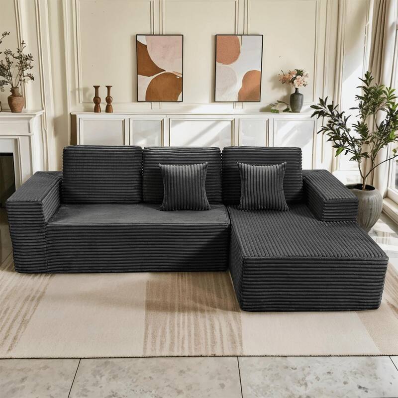 Indoor 108" Oversized Sofa Lounge Chair with Fluffy Comfy Cloud Couch - Right Armrest & Dark Grey Color - 1 Set