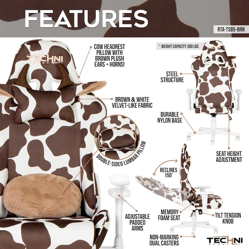 TS85 COW Print LUXX Series Gaming Chair