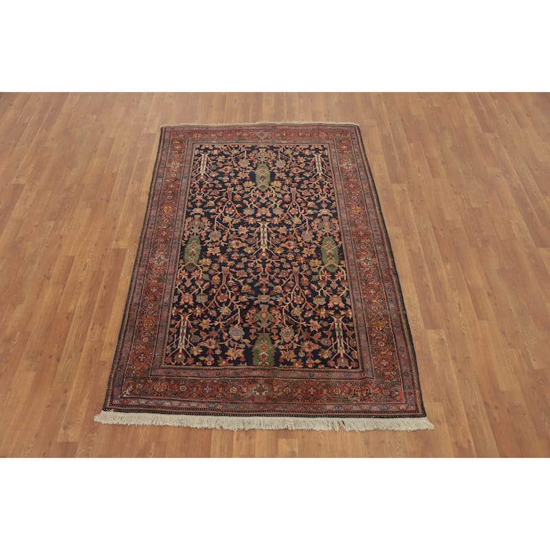 Hand Knotted Oriental 100% Wool Carpet Traditional Floral Navy Blue & Blues Sarouk Area Rug - 6' 7'' X 4' 2''