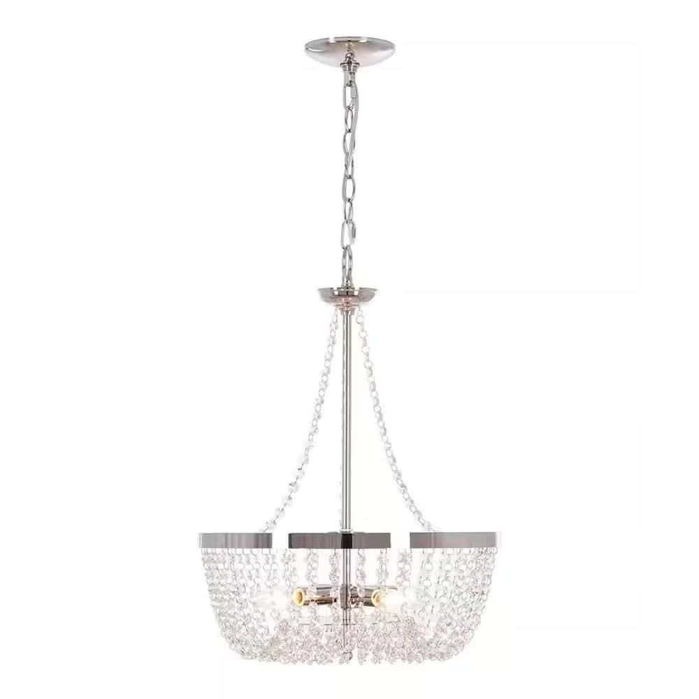 Alsy 16"W 4-Lights Bling Polished Nickel Pendant Chandelier with Crystal Glass Beads