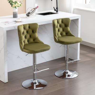 Swivel Velvet Upholstered Bar Stools Adjustable Seat Height from 25-33 Inch